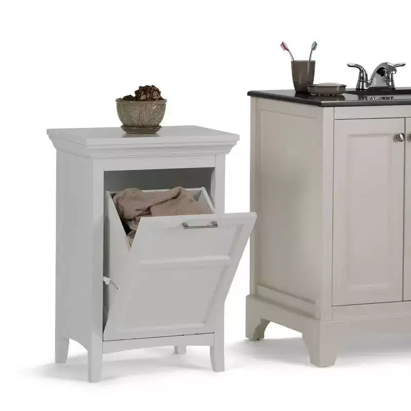 Panier à linge avec meuble de rangement – Blanc