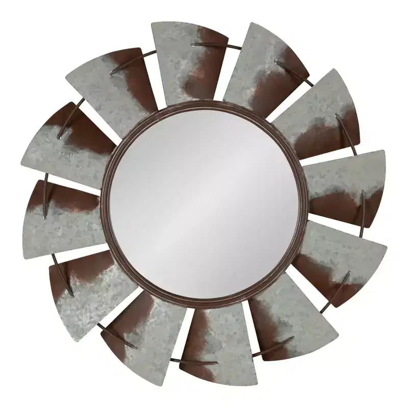 32" Millbrook Windmill Metal Wall Mirror Silver - Kate and Laurel: Galvanized, Rustic Accent, No Assembly Required