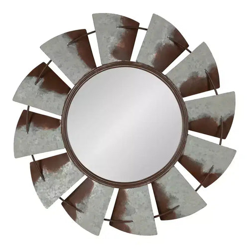 32" Millbrook Windmill Metal Wall Mirror Silver - Kate and Laurel: Galvanized, Rustic Accent, No Assembly Required