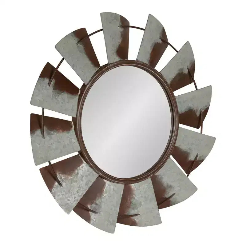 Specchio da Parete Rotondo in Metallo a Mulinello da 32" – Stile Rustico da Fattoria