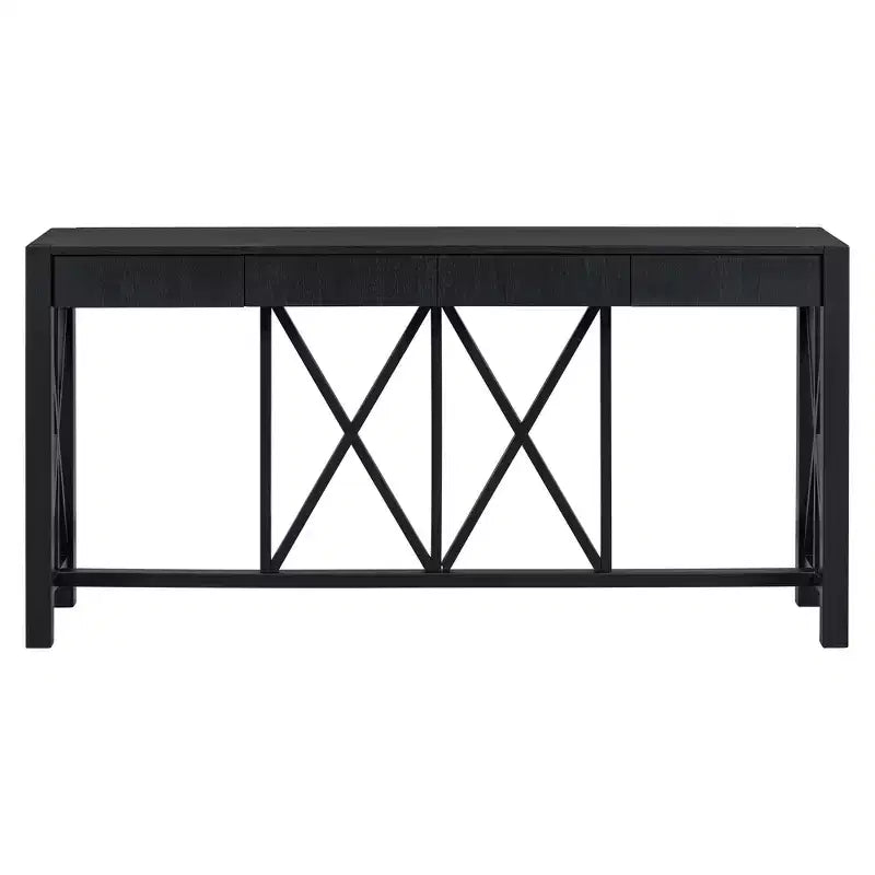 Console de 60 pouces avec 4 tiroirs et étagère inférieure ouverte, noire