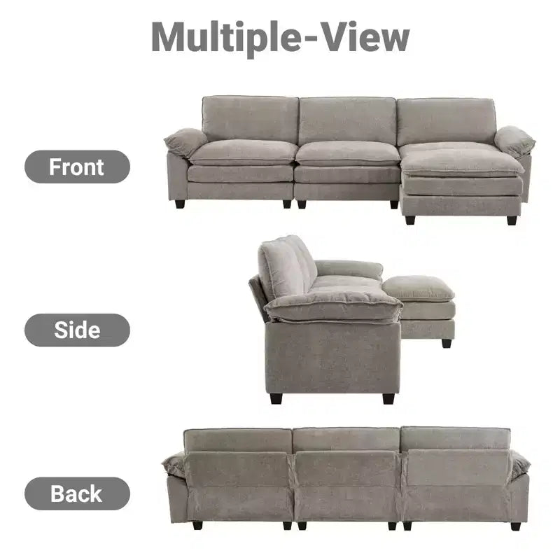 Canapé en chenille avec accoudoirs et surmatelas, largeur 120 po, avec pouf.