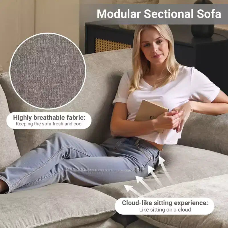 Canapé en chenille avec accoudoirs et surmatelas, largeur 120 po, avec pouf.