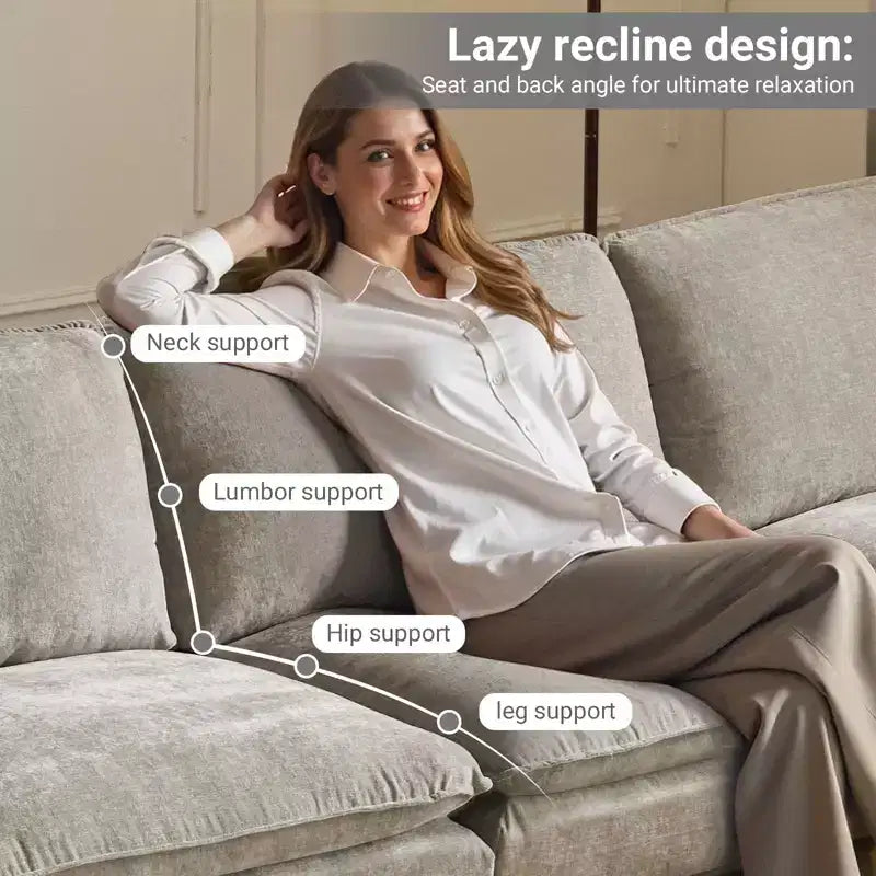 Canapé en chenille avec accoudoirs et surmatelas, largeur 120 po, avec pouf.