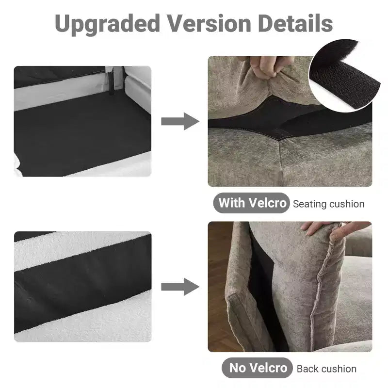 Canapé en chenille avec accoudoirs et surmatelas, largeur 120 po, avec pouf.