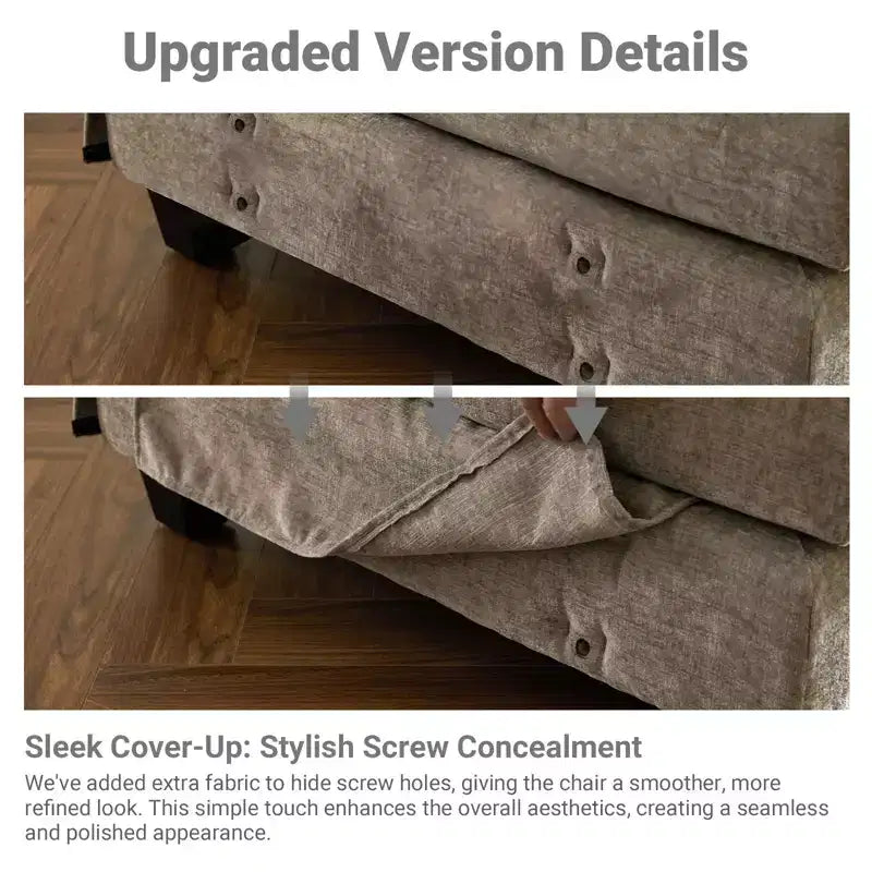 Canapé en chenille avec accoudoirs et surmatelas, largeur 120 po, avec pouf.