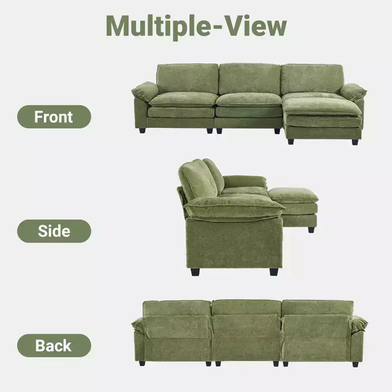 Canapé en chenille avec accoudoirs et surmatelas, largeur 120 po, avec pouf.
