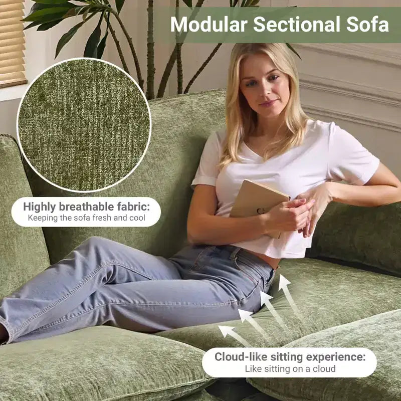 Canapé en chenille avec accoudoirs et surmatelas, largeur 120 po, avec pouf.