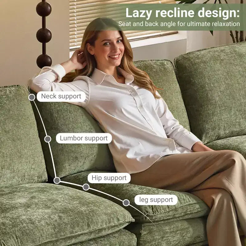 Canapé en chenille avec accoudoirs et surmatelas, largeur 120 po, avec pouf.