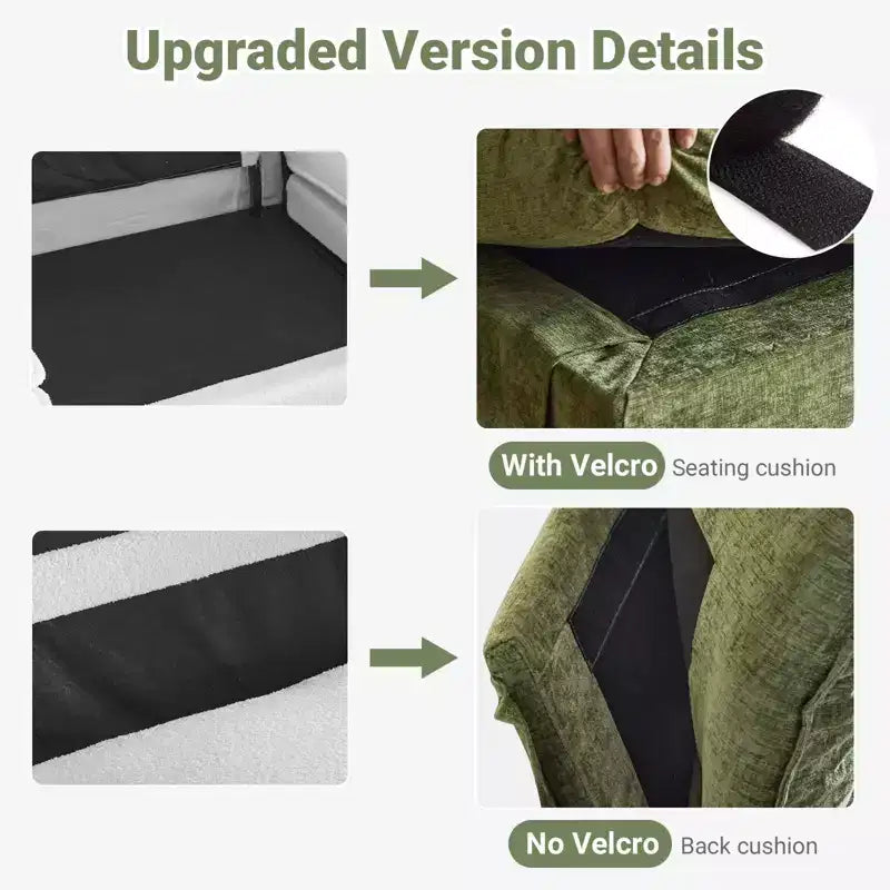 Canapé en chenille avec accoudoirs et surmatelas, largeur 120 po, avec pouf.
