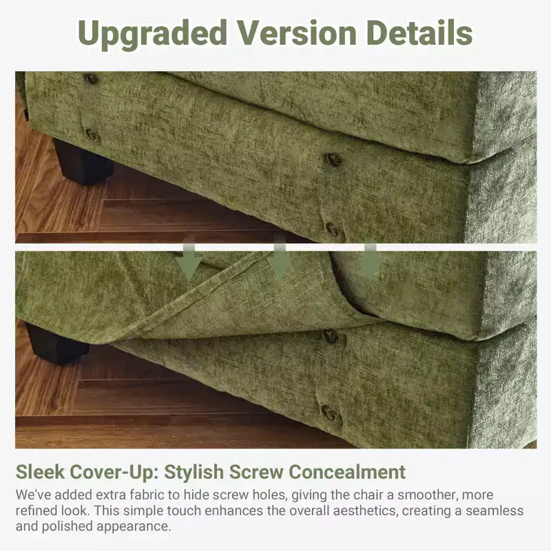 Canapé en chenille avec accoudoirs et surmatelas, largeur 120 po, avec pouf.