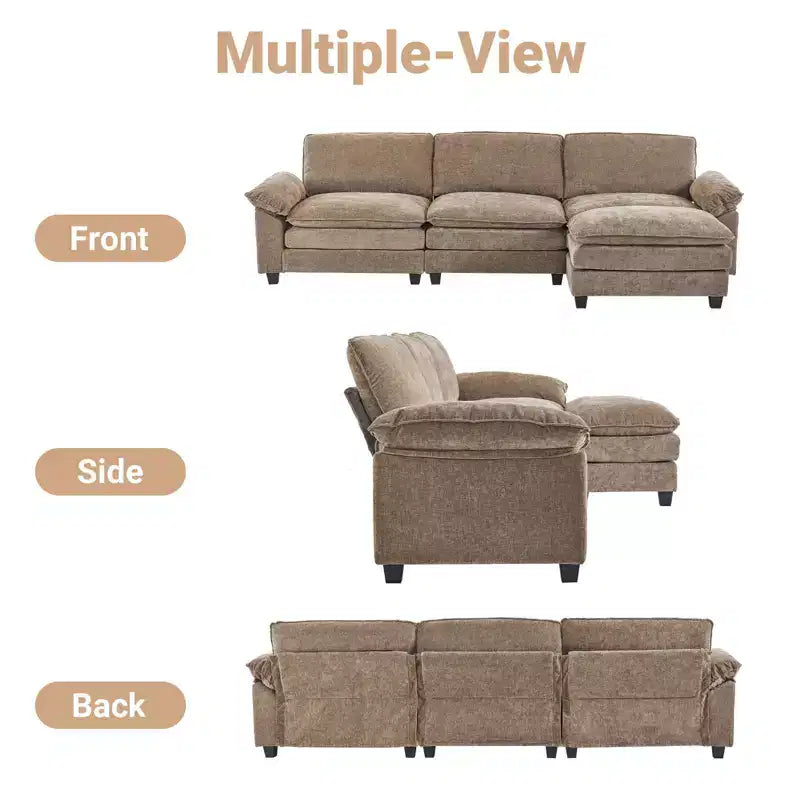 Canapé en chenille avec accoudoirs et surmatelas, largeur 120 po, avec pouf.