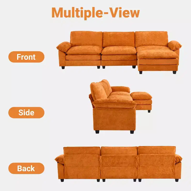 Canapé en chenille avec accoudoirs et surmatelas, largeur 120 po, avec pouf.