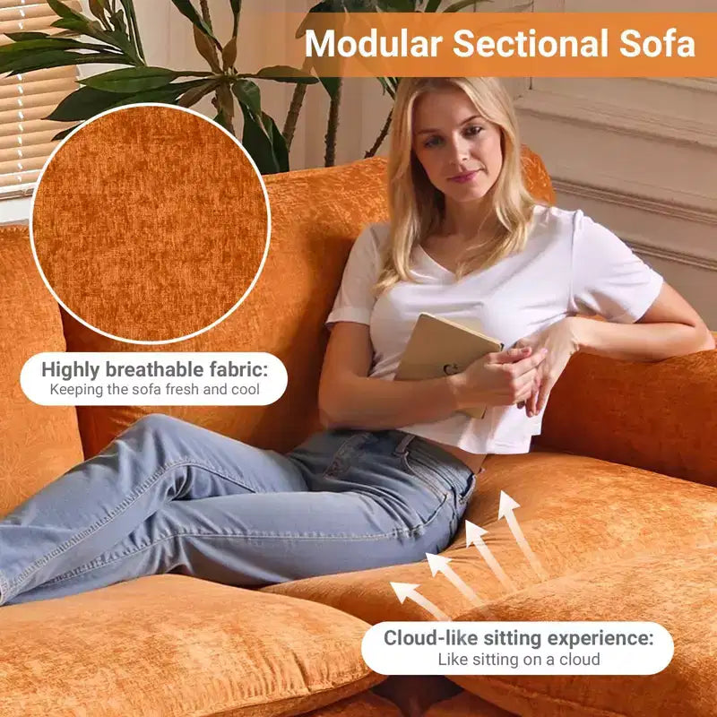 Canapé en chenille avec accoudoirs et surmatelas, largeur 120 po, avec pouf.