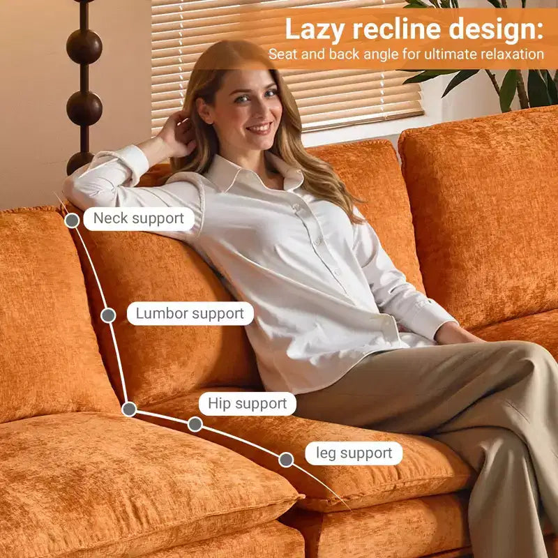 Canapé en chenille avec accoudoirs et surmatelas, largeur 120 po, avec pouf.