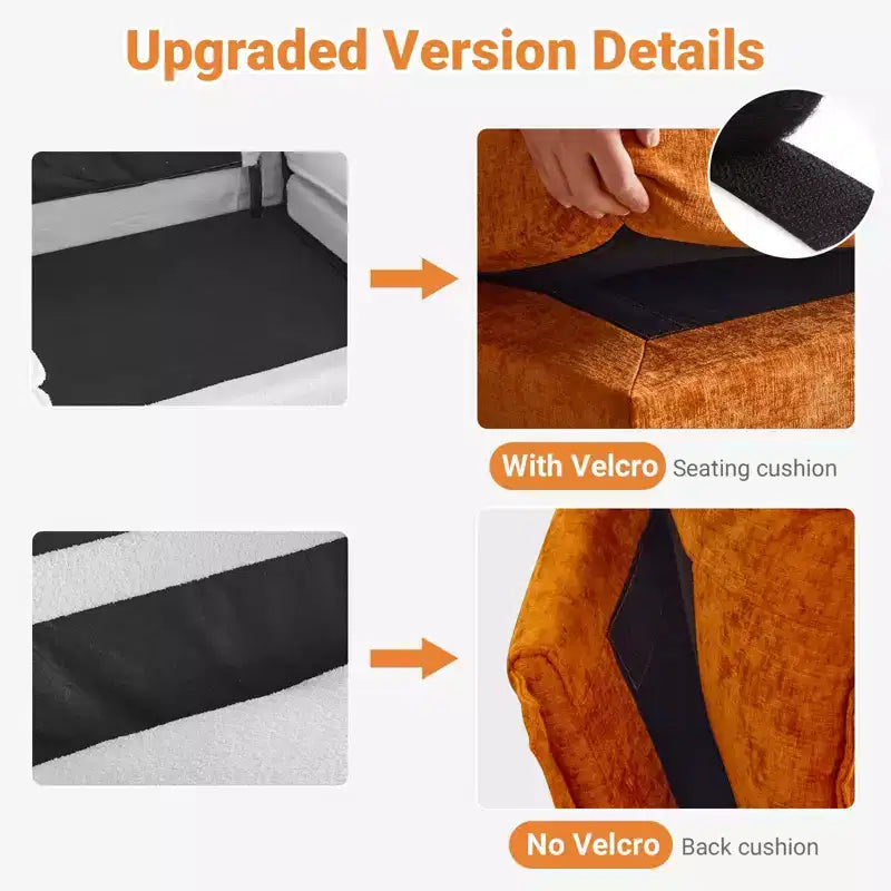 Canapé en chenille avec accoudoirs et surmatelas, largeur 120 po, avec pouf.