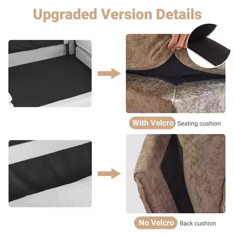 Canapé en chenille avec accoudoirs et surmatelas, largeur 120 po, avec pouf.