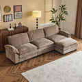 Karl Home |120 in. W Pillow Top Arm Double-layer Cushion Chenille Sofa in Brown With Ottoman