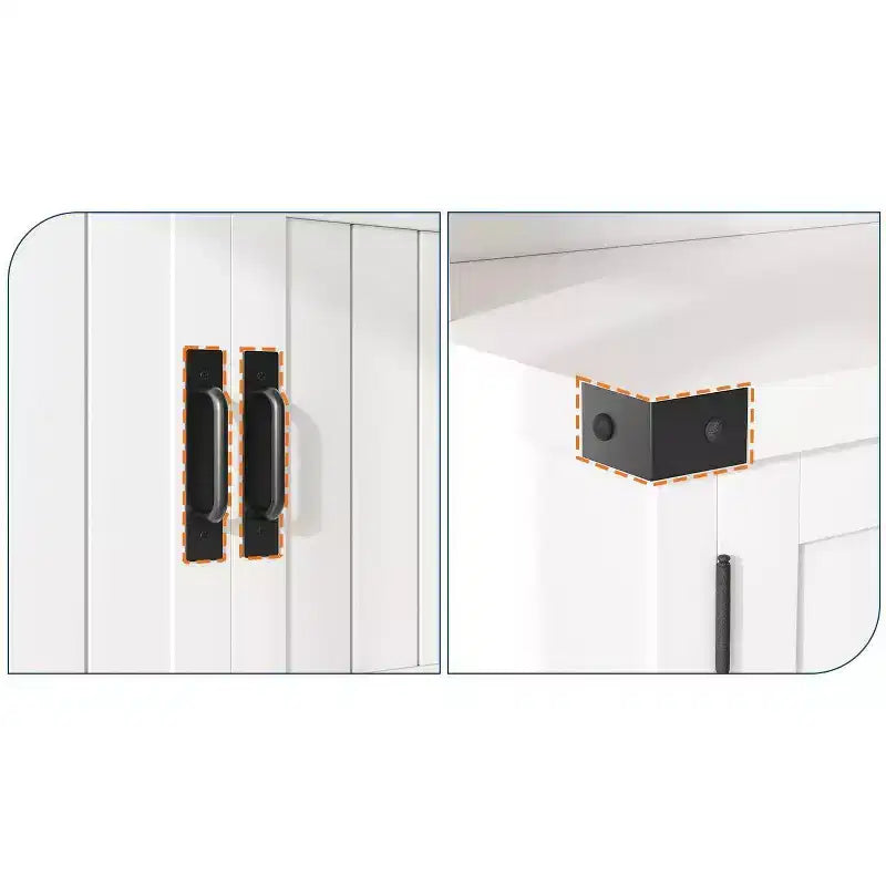 Meuble d'entrée avec banc à chaussures, porte-manteau, 5 patères, étagère réglable et portes en bois – Blanc