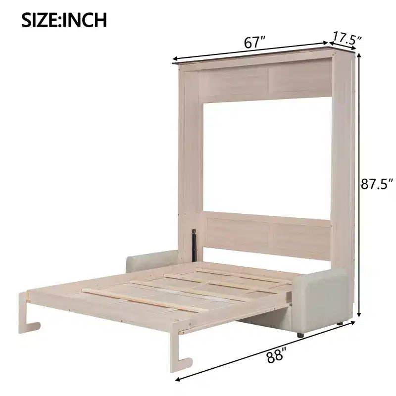 Lit escamotable Queen Size avec canapé et éclairage LED – Beige