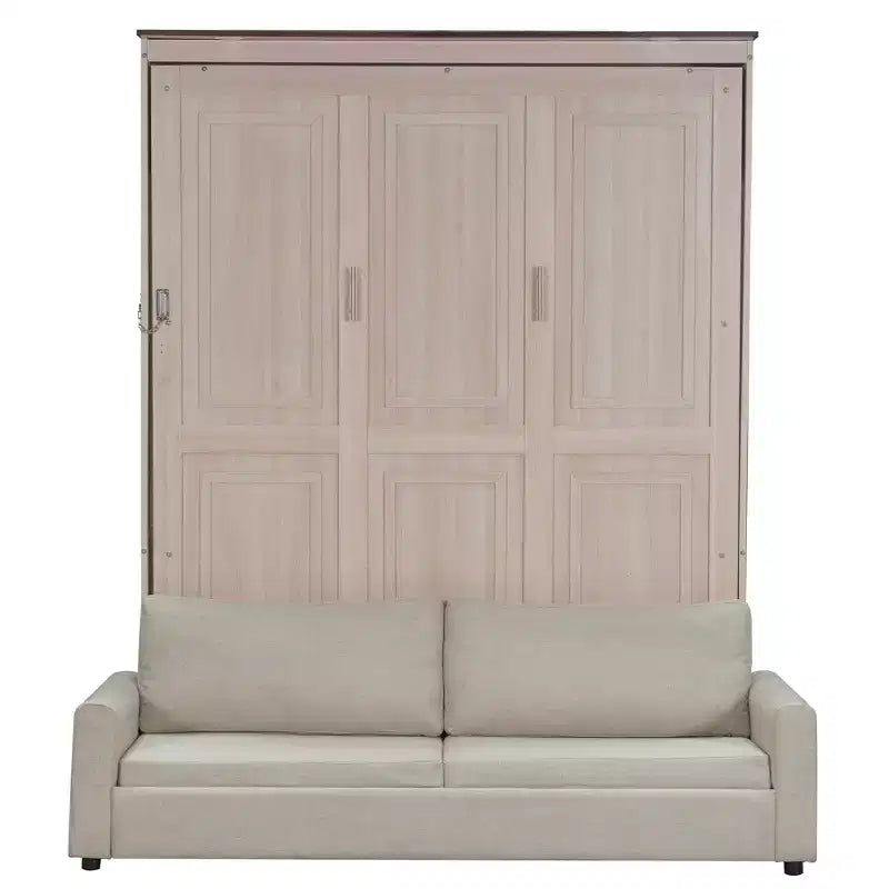 Lit escamotable Queen Size avec canapé et éclairage LED – Beige