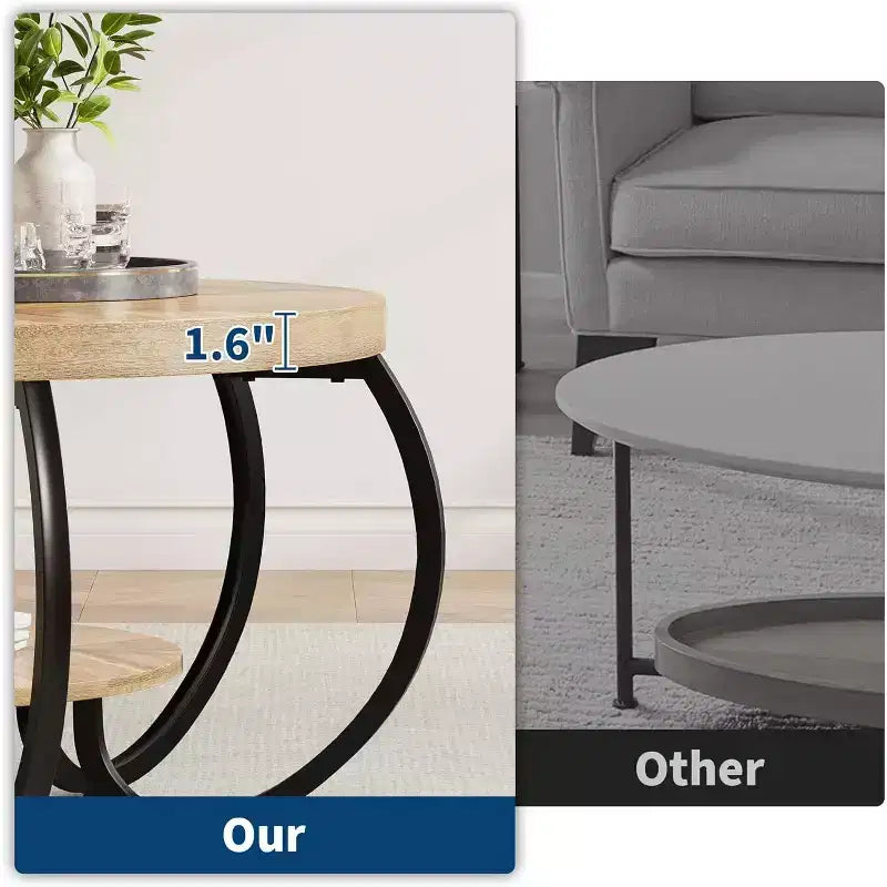 Table basse ronde à 2 niveaux avec étagère de rangement
