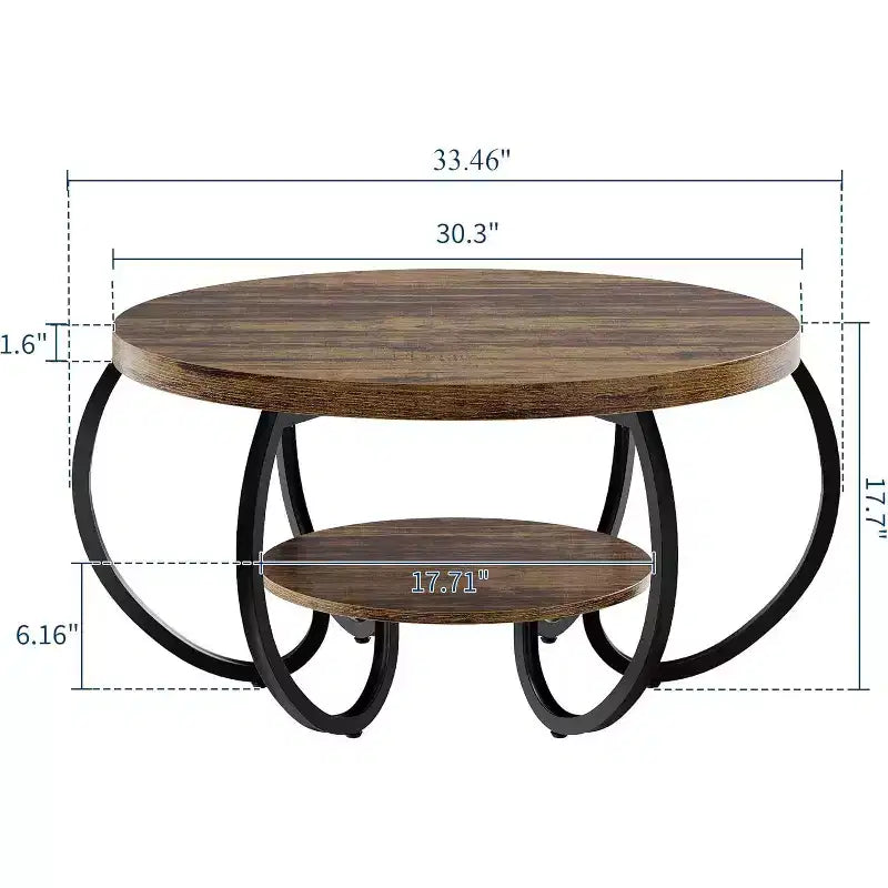 Table basse ronde à 2 niveaux avec étagère de rangement