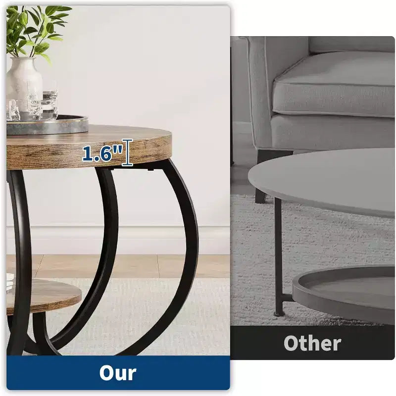 Table basse ronde à 2 niveaux avec étagère de rangement