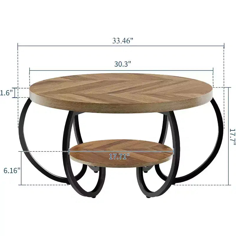 Table basse ronde à 2 niveaux avec étagère de rangement