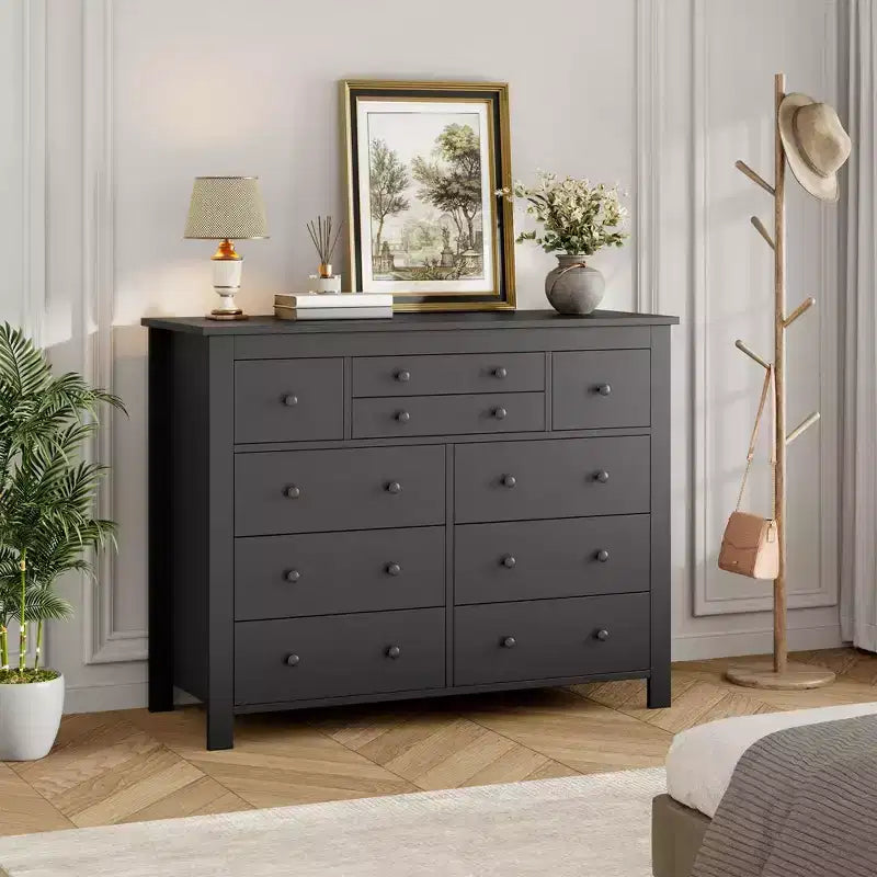 GustoWave Dresser for Bedroom with 10 Drawer, 47.2'' Modern Long Dressers with Large Storage, Wooden Chest of Drawers TV Stand