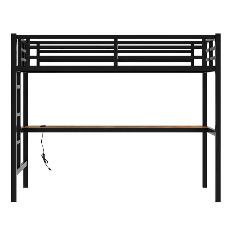 Letto a soppalco Twin XL con scrivania, luci a LED e prese di corrente – Nero