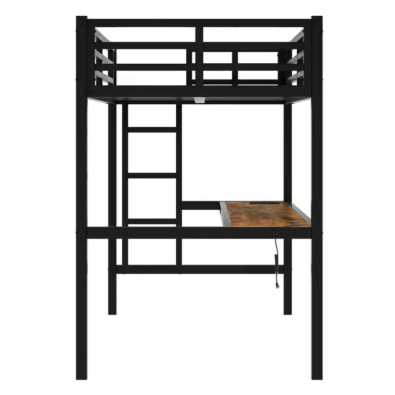Letto a soppalco Twin XL con scrivania, luci a LED e prese di corrente – Nero