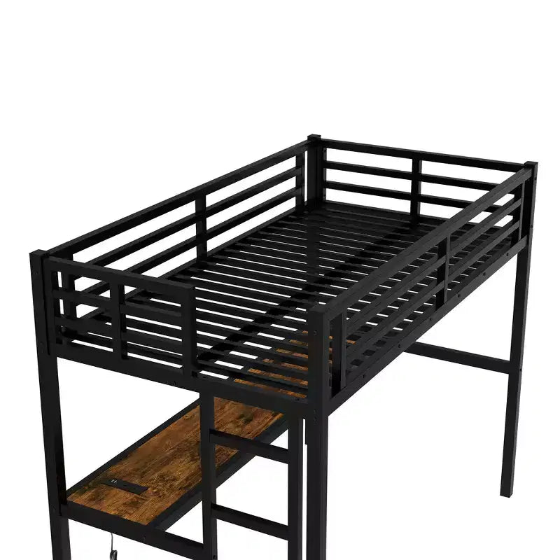 Letto a soppalco Twin XL con scrivania, luci a LED e prese di corrente – Nero