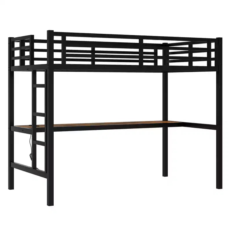Letto a soppalco Twin XL con scrivania, luci a LED e prese di corrente – Nero