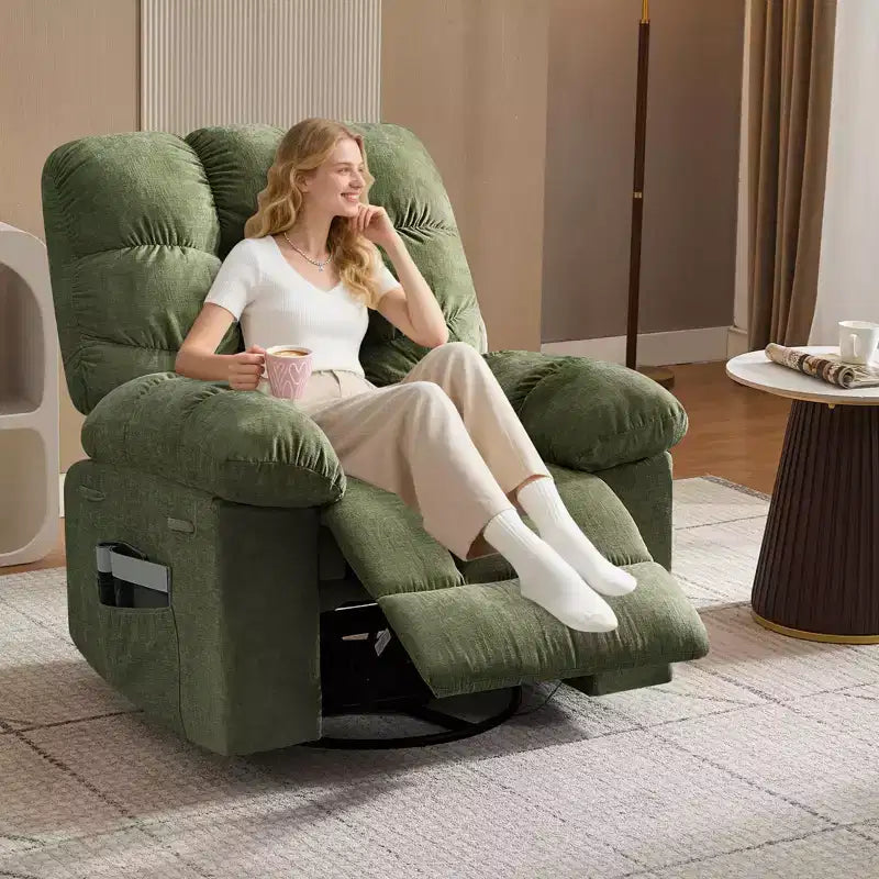 Fauteuil inclinable pivotant et basculant extra-large avec massage et chaleur