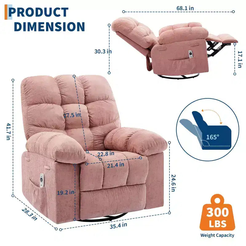 Fauteuil inclinable pivotant et basculant extra-large avec massage et chaleur