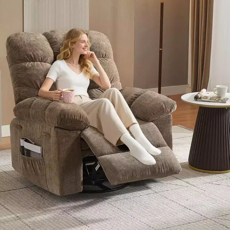 Fauteuil inclinable pivotant et basculant extra-large avec massage et chaleur