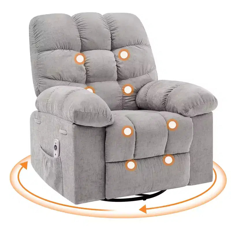 Fauteuil inclinable pivotant et basculant extra-large avec massage et chaleur