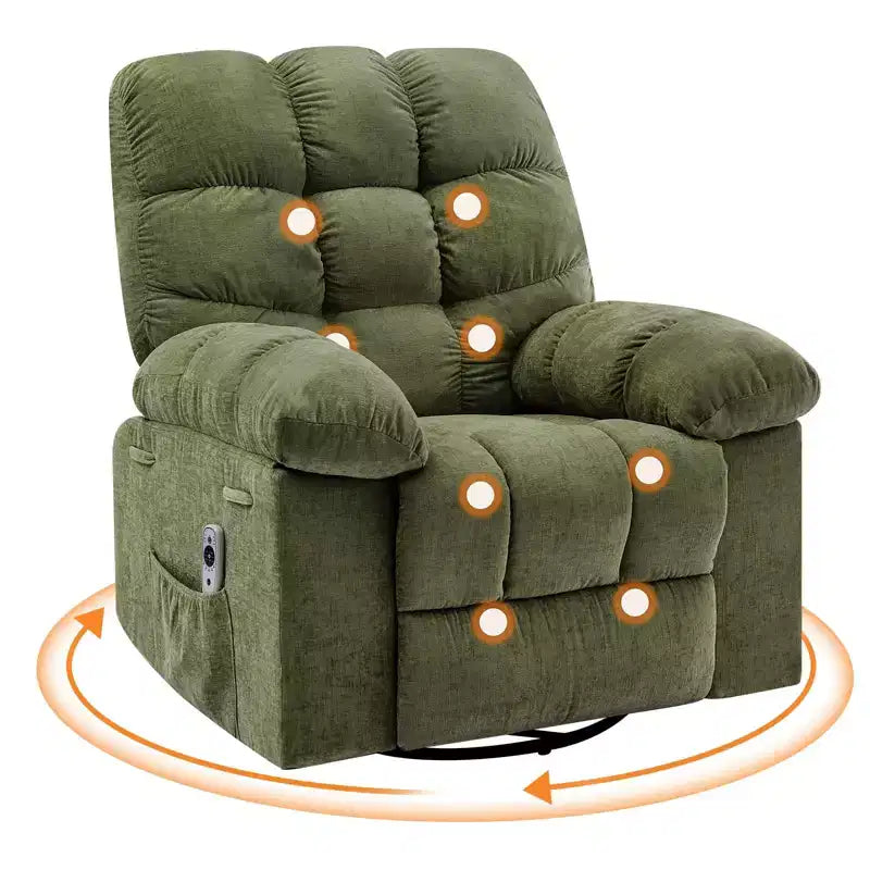 Fauteuil inclinable pivotant et basculant extra-large avec massage et chaleur