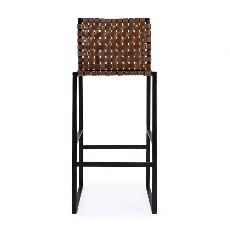 HomeRoots 28 Brown and Black Leather and Iron Bar Chair