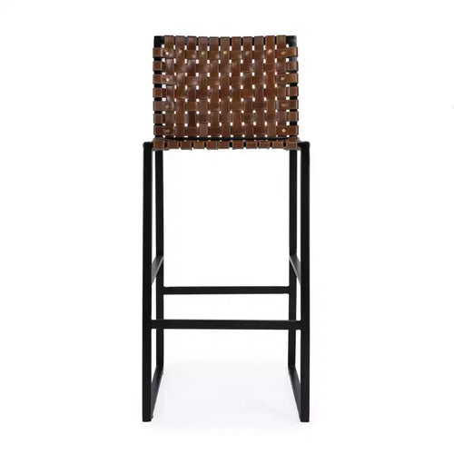 HomeRoots 28 Brown and Black Leather and Iron Bar Chair