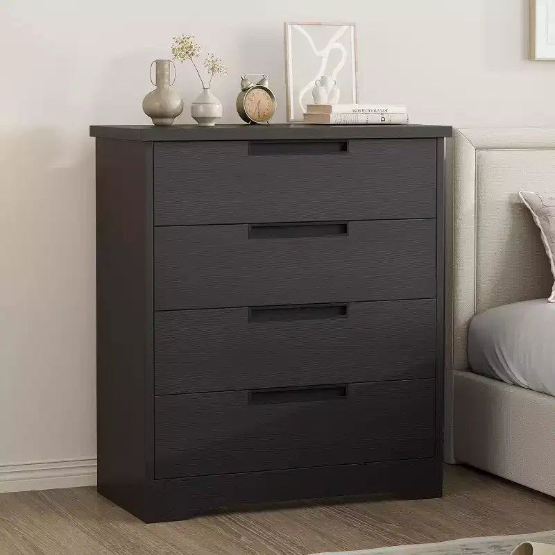 Acekool Black 4-Drawer Dresser with Embedded Handle Design, Spacious Chest for Bedroom, Living Room, Nursery, Hallway, Entryway