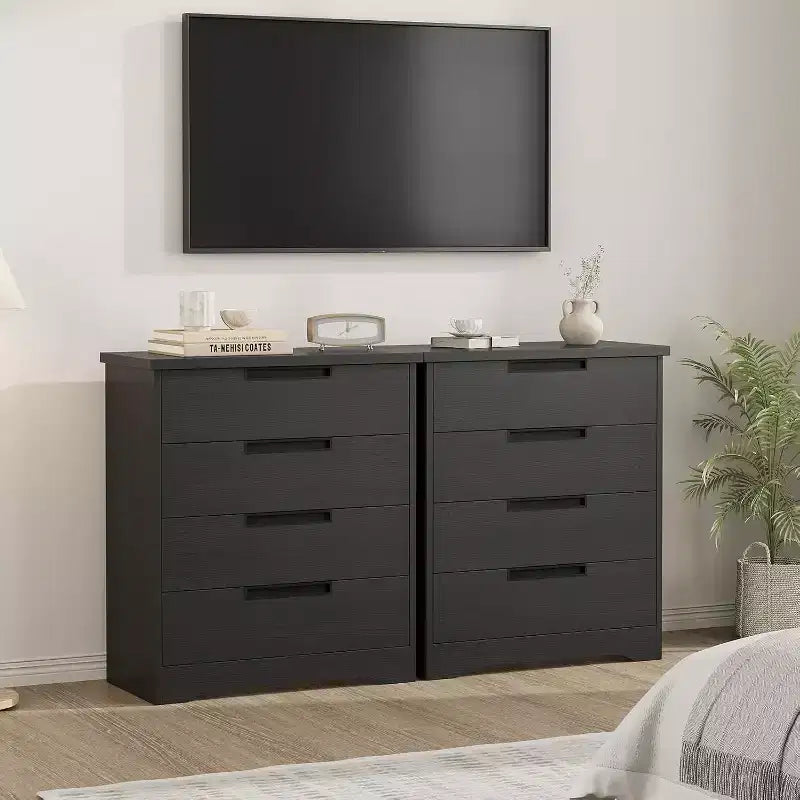 Commode noire à 4 tiroirs avec poignée intégrée
