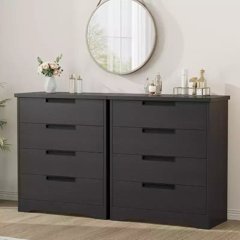 Commode noire à 4 tiroirs avec poignée intégrée