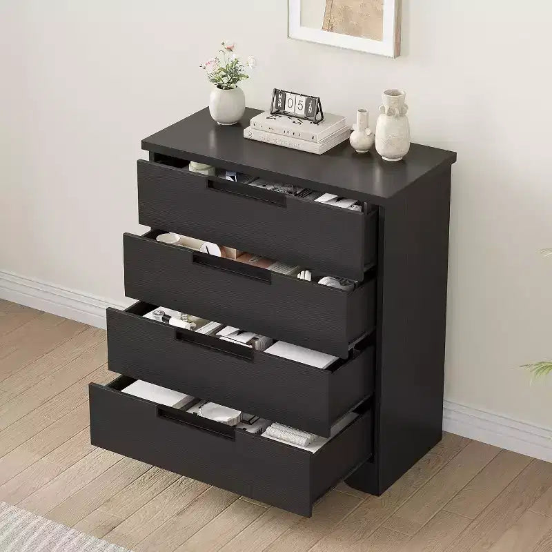 Commode noire à 4 tiroirs avec poignée intégrée