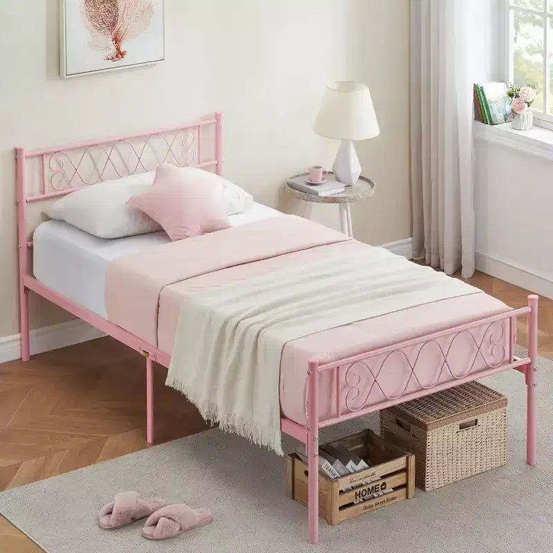 Struttura letto a piattaforma in metallo per letto singolo con testiera e pediera