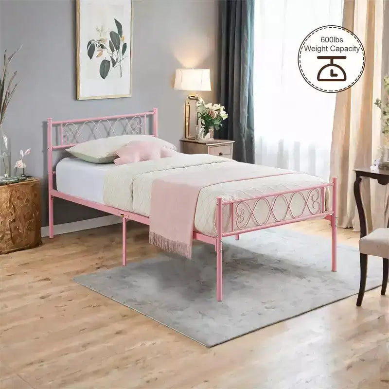 Struttura letto a piattaforma in metallo per letto singolo con testiera e pediera