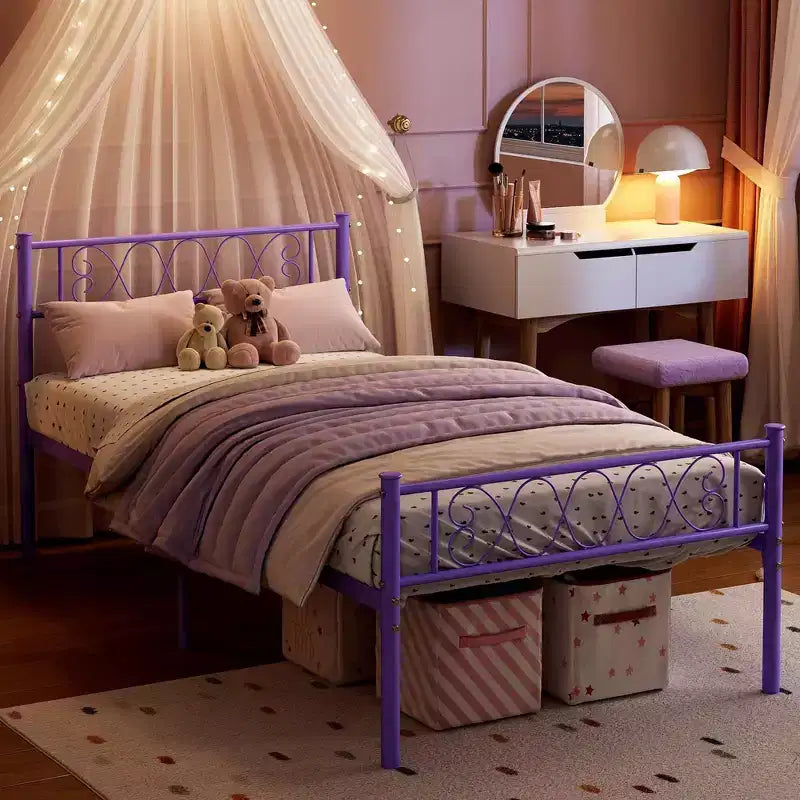 Struttura letto a piattaforma in metallo per letto singolo con testiera e pediera