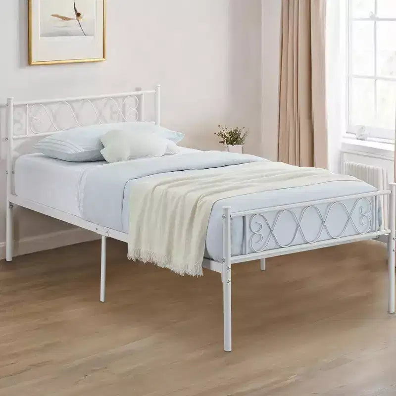 Struttura letto a piattaforma in metallo per letto singolo con testiera e pediera