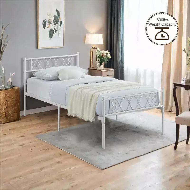 Struttura letto a piattaforma in metallo per letto singolo con testiera e pediera